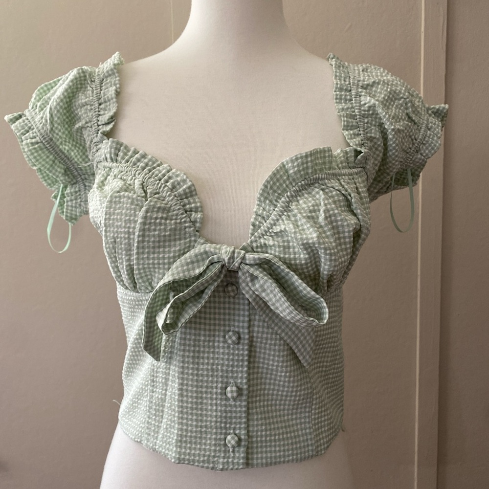 NWOT Dolls Kill gingham milkmaid crop top, Size XS